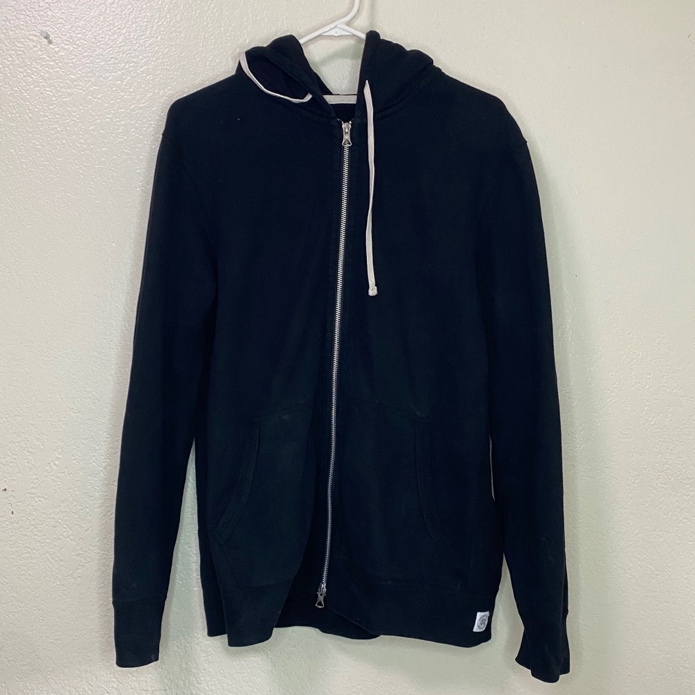 Reigning Champ Black Midweight Terry Full Zip Hoodie Mens Large 100% Cotton